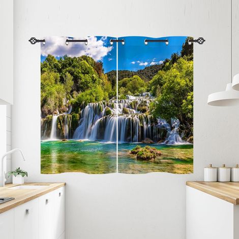 Rideau Occultant Nature Forêt Cascade Rivière Rideau Thermique Isolant Tenture Opaque à Oeillets Draperies Intérieurs pour Maison Chambre Salon 2 Panneaux L 60 x H 90 cm - 60L X 90H cm (2 Panneaux) (1/5)