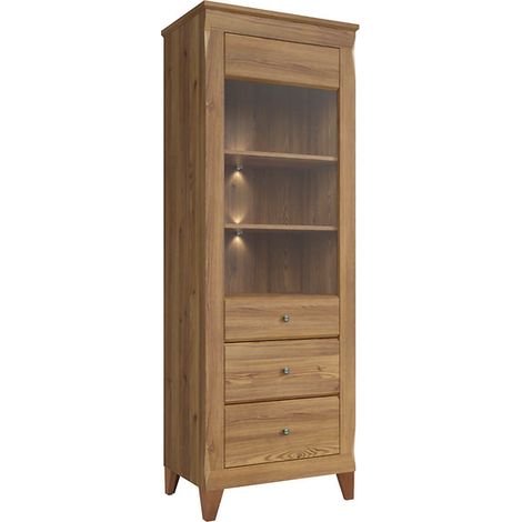 Vitrine avec 1 porte et 2 tiroirs fermeture soft-close,éclairage LED,coloris Mélèze doré - Longueur 72 x Profondeur 47 x Hauteur 202 cm (1/5)