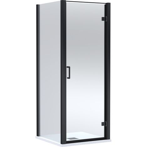 Balterley Ellenhall Hinged Shower Door with 6mm Glass, Side Panel & Slimline 900x900mm Shower Tray, Matt Black/White