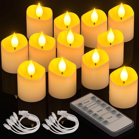 Bougie Chauffe Plat LED Rechargeable, Lot de 12 Fausse Bougies à LED Votives Flamme Vacillante Bougie Decorative Electrique avec Télécommande pour Deco Noel Anniversaire Maison Chambre Mariage (1/5)