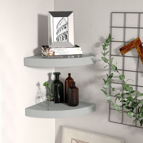 vidaXL Scaffali Angolari a Parete 2 pz Grigi 25x25x3,8 cm in MDF (1/5)