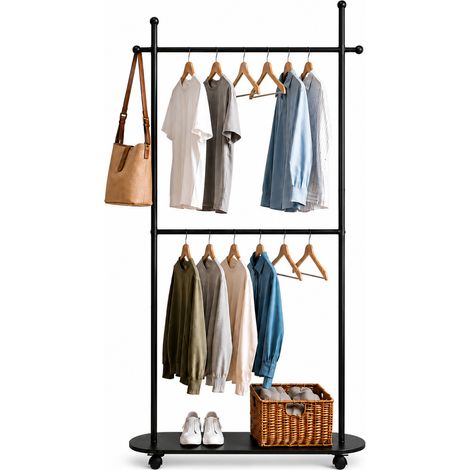 Portant à vêtements double – Métal robuste avec étagère inférieure – Porte-manteau avec 4 roulettes (1/5)