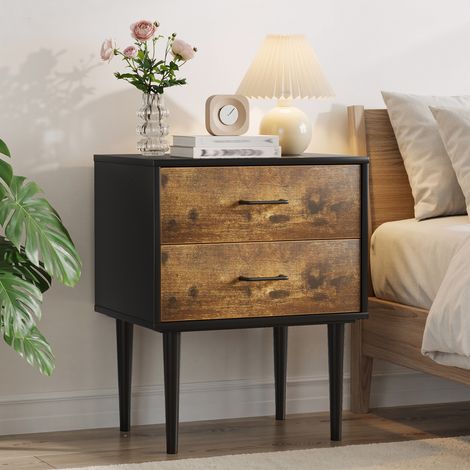 MEUBLIV Nachttisch 50,8 x 38,1 x 33,47 cm Braun – 2 Schubladen, Retro-Stil (1/5)