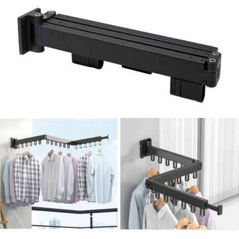Etendoir Linge Interieur Pliable Séchoir À Linge Aluminium, 3 Étages Etendoir Mural Pliable Tringle Vetement, Étendoir À Linge Pour Buanderie, Salle De Bain, Salon Et Balcon, Le Noir