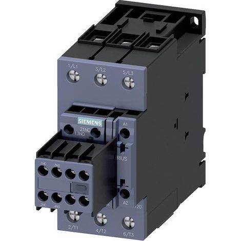 Siemens Contactor, AC-3e, 50 A/22 kW/400V, 3 polos, AC 230V/50Hz, 2S+2Ö, Conexión por tornillo, 3RT20361AP04
