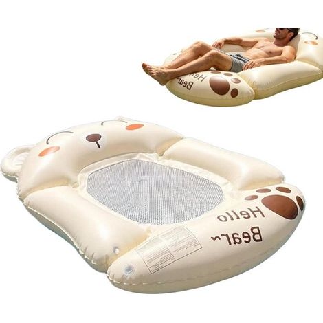 Lettino galleggiante gonfiabile - Sedia a sdraio per acqua - Rilassati in acqua - Materiale in PVC resistente - 120x125 cm - Orso color kaki (1/5)