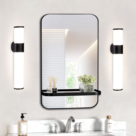 Aplique de pared para baño GBLY Juego de 2 luces LED para espejo de baño -negro de 6 W, 30 cm, impermeable, IP44, lámpara de baño moderna de montaje en pared, blanco neutro, 4000 K (1/5)