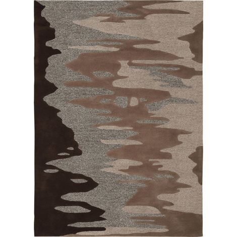 Tapis intérieur brun esprit abstrait tufté main - marron chocolat et beige sable (1/3)