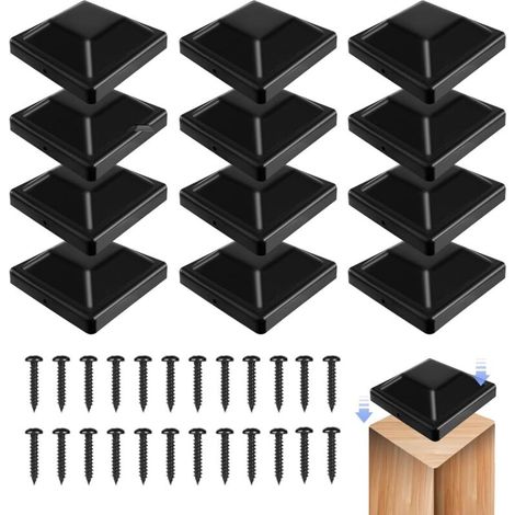 12 Pack Plastic Fence Post Cover Caps for Fence Posts, Patio Posts and Wooden Fences 9 x 9 cm (1/5)