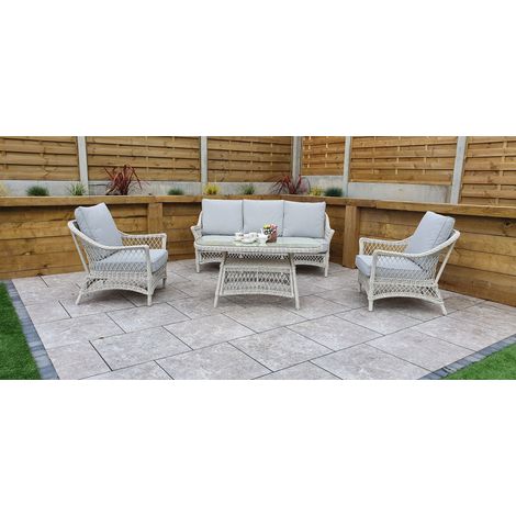 Signature Weave Rose Wicker 5 Seater Sofa Arm Chair Coffee Table Set White (1/4)