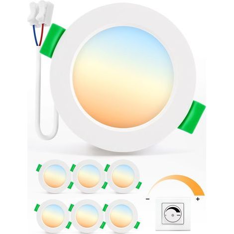 Set of 6 Recessed LED Spotlights, Dimmable, Tri-Temperature, IP44, for Bathroom and Kitchen (1/5)