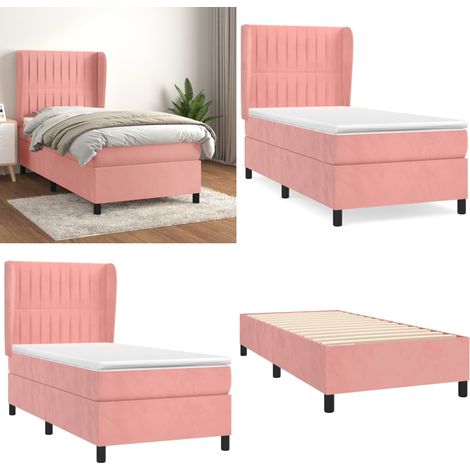 Boxspringbett mit Matratze Rosa 100x200 cm Samt - Samtbett - Boxspringbett - Doppelbett - Rosa Bett - Bettenrahmen - Home & Living (1/5)