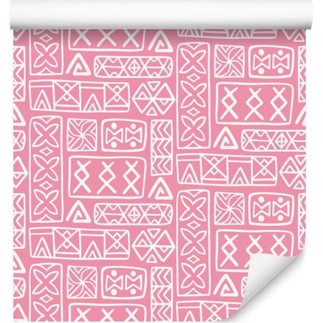 Carta da parati con motivo geometrico polinesiano rosa cipria 50x1000 cm (1/5)