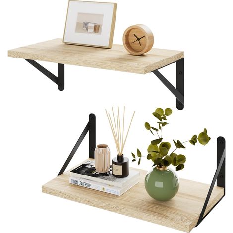 Étagères flottantes profondes pour mur, lot de 2 étagères flottantes de 20,3 cm de profondeur, étagère murale en bois de 40,6 cm x 20,3 cm, large bibliothèque flottante pour salon, cuisine