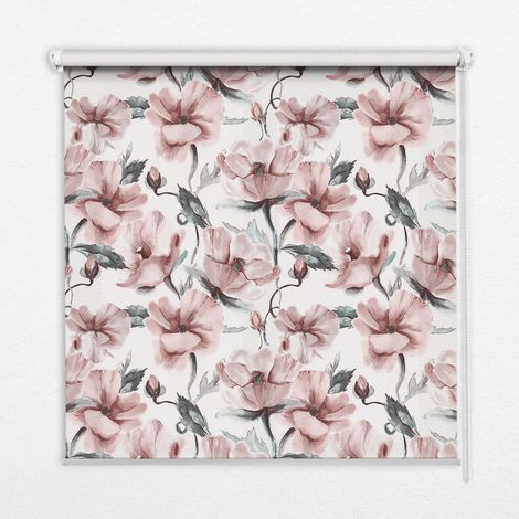 Tenda a Rullo Interna per Finestra - Tenda Filtrante Luce - Tenda Privacy - Tenda Decorativa Rettangolare - Rullo per Interni - (100 cm x 100 cm) - Fiori rosa (1/5)