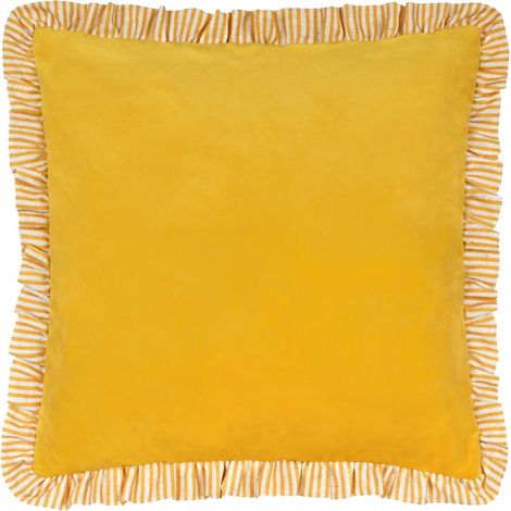 Coussin Garni De Polyester Velours Doux Bordure Rayée Oreiller Décoratif Jaune 45x45cm (1/5)