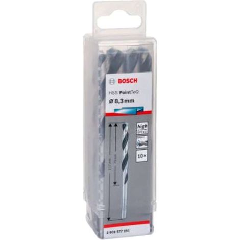 Foret hélicoïdal en métal HSS PointTeQ, DIN 338, 8,3 mm, lot de 10 (1/2)