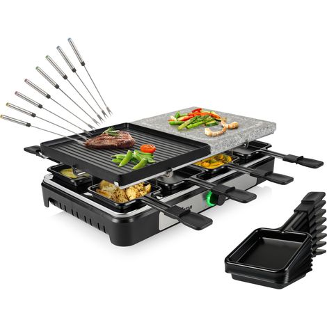 Raclette Gerät wendbare Stein-& Grillplatte für 8 Personen, Teppan Gabeln 1400W