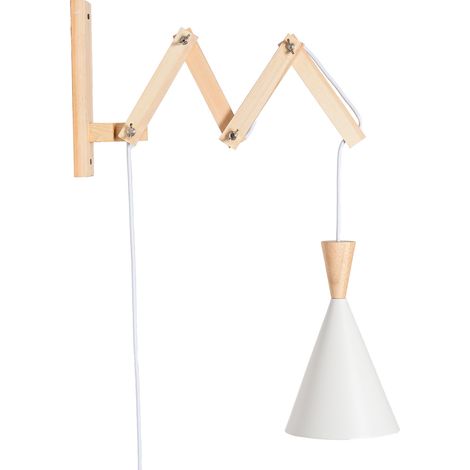 Applique murale extensible bois moderne métal blanc bois nature E27