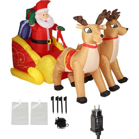 Décoration lumineuse de traîneau du Père Noël gonflable en polyester avec ventilateur puissant, Père Noël et rennes pour fête, prise UE 220-240V (1/5)