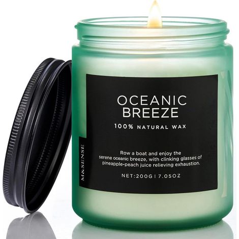Duftkerze im Glas Meeresbrise 200g Sojawachs 50h Brenndauer Natürliche Aromatherapie