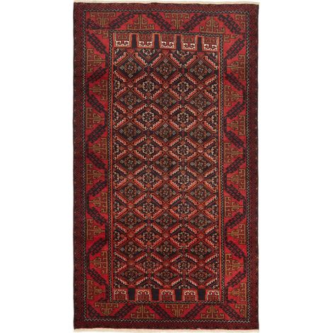 Tapis d'orient, 100 x 182 cm, motif oriental, en laine nouée à la main, rouge, beige et noir, artisanal (1/5)