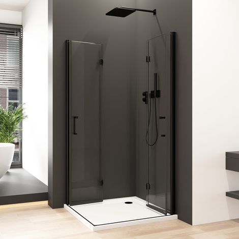 WDWRITTI Schwarz Duschkabine 80x100 cm Falttür Eckeinstieg Duschkabine Eckdusche Dusche Duschwand, 6mm NANO Sicherheitsglas, Höhe 195 cm