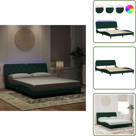 Sommeil - vidaXL Cadre de lit avec LED sans matelas vert foncé 160x200 cm velours - Confort (1/5)