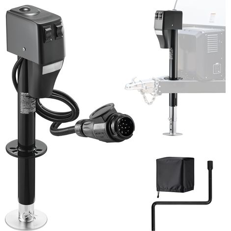 Cric Remorque Électrique Charge 2268 kg Cric Électrique de Camping-Car Plage Levage 230-686 mm pour Caravanes Camping-cars, avec Connecteur à 13 Broches, Housse Étanche, Éclairage LED, 12 V CC (1/5)