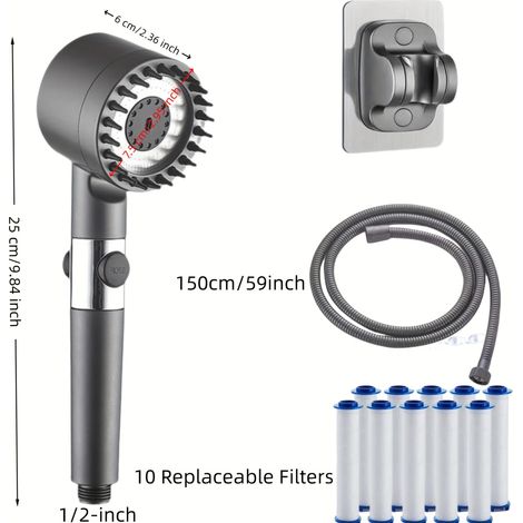 Pommeau de Douche à Pression avec Filtre et 4 Jets – Flexible 150 cm (1/5)