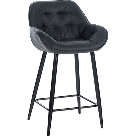 Taburete de bar trona x1 asiento efecto acolchado en tela gris oscuro y metal negro 100004900