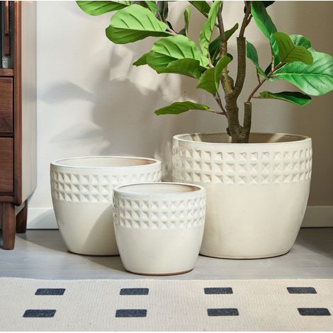 Maceteros de cerámica 3 piezas Ø 38/30,5/23 cm, blanco crema brillante OKMYHOME (1/5)