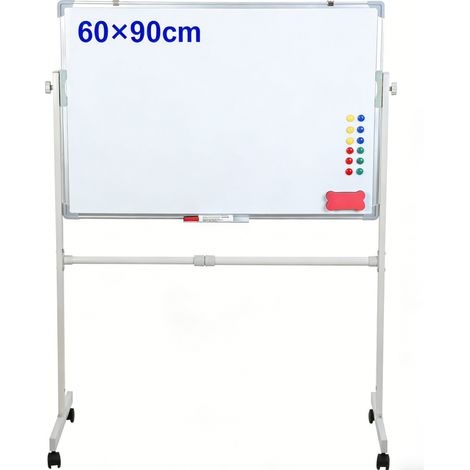 Wilitto - Tableau blanc magnétique double face - avec support et roulettes - Rotation à 360° - Dimensions : 60 x 90 cm - Hauteur réglable (1/5)