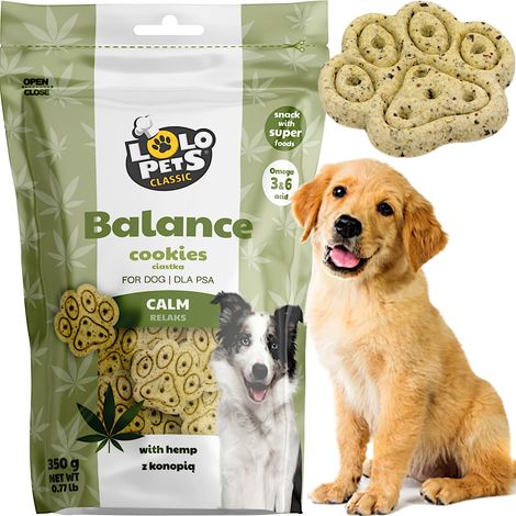Biscuits d'entraînement pour chiens au chanvre et à la mélisse, apaisants, Lolo Pets 350g (1/4)