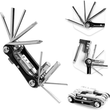 Fahrrad-Multitool – Fahrradwerkzeugset – 12-in-1 leichtes Edelstahl-Fahrrad-Multitool – Sicherheitsschloss, Überlebensausrüstung mit Inbusschlüssel und Schraubendreher (1/5)