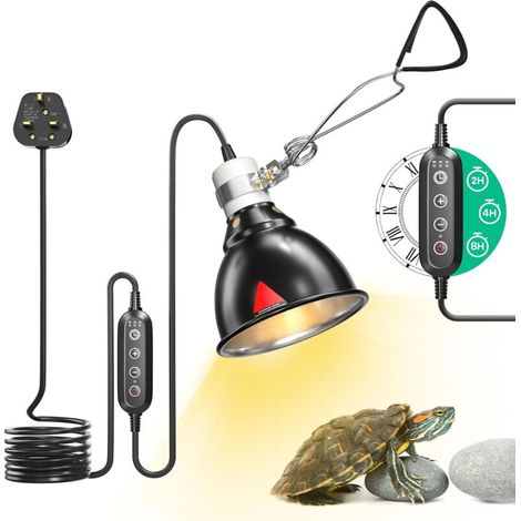Wärmelampe für Reptilien, Wärmelampe mit Zeitschaltuhr für Reptilien, Wärmelampe mit Klemme für Schildkröten, Terrarienbeleuchtung für Reptilien, Schildkröten, Bartagamen
