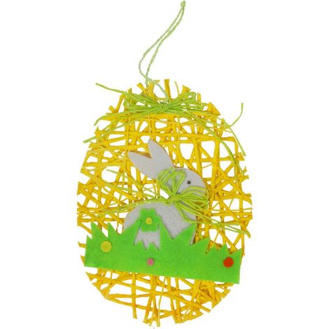 Huevo de Pascua de rafia amarilla - Colgante decorativo 20x15 cm (1/2)