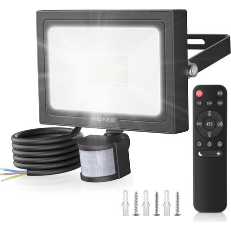 Projecteur LED Extérieur avec Détecteur de Mouvement 60W 5640LM Blanc Froid 6500K Spot Led avec Télécommande IP66 Étanche 4 Modes d'Éclairage Lampe de Sécurité pour Garage, Cour, Jardin (1/5)