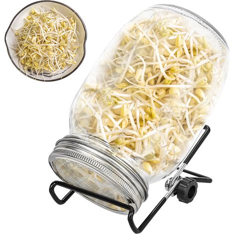 Jiubiaz Tarro de germinación 2x1L con rejilla de acero inoxidable, soporte y bandeja recolectora, higiénico y fácil de limpiar
