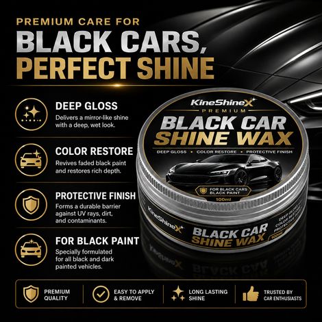 KineShineX Black Car Polish Enhancer Wax: Deeply Brightens and Repairs Faded Black Paint, Refinishing and Glossy Finish. (1/4)