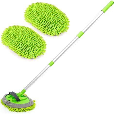 1 Gant de lavage, Microfibre chenille, Manche télescopique alliage d'aluminium, Réglable 55-111cm, Voiture camion camping-car (1/5)