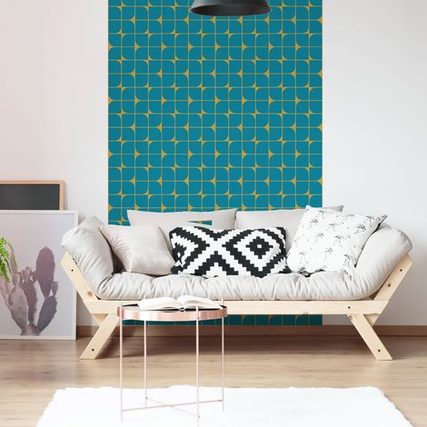 Papier peint intissé pré-encollé - RÉTRO BLEU CANARD ET JAUNE - 1 rouleau de 300x60cm (1/5)