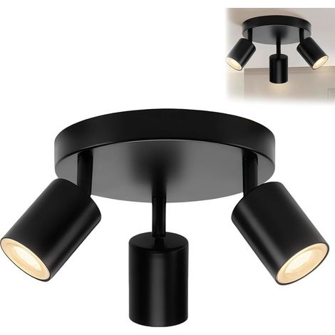 Plafonnier LED à 3 ampoules : plafonnier rond en aluminium orientable GU10 plafonnier moderne, pour salon, chambre à coucher, cuisine, bureau (sans ampoule) (1/5)