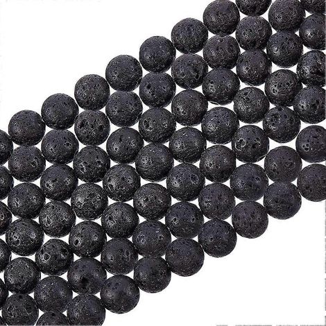 470 perles de lave de 8 mm, perles noires naturelles, perles d'espacement en lave noire, perles pour diffuseur d'huiles essentielles, pierre de roche ronde, roche volcanique, chakra ( ) (1/5)
