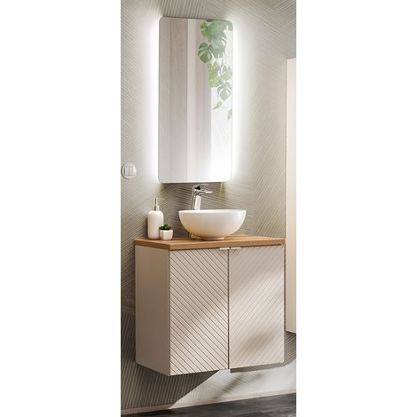 Badmöbel Set 2-teilig in Beige und Eiche mit 60 cm Waschtisch VERACRUZ-56 (1/5)