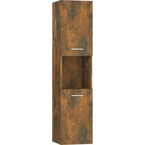 Meuble de Rangement Toilette,Armoire de bain Chêne fumé 30x30x130 cm Bois d'ingénierie -73339 (1/5)