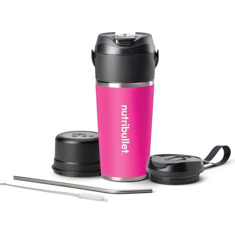 Blender Portable avec Gobelet Isotherme de 590ml, Conserve le Froid Pendant 24h, Couvercle et Paille Inclus, Chargement USB-C, Acier Inoxydable, Couleur Magenta (1/5)