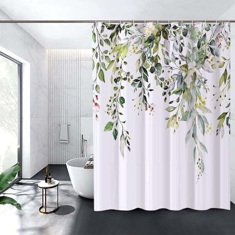 Rideau de douche fleuri, imperméable, lavable en machine, séchage rapide, polysiloxane, 180 x 180 cm (vert) pour salle de bain ou toilettes