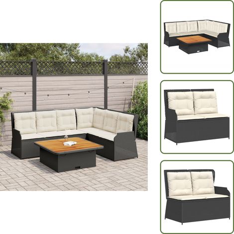The Living Store Salon de jardin 5 pcs avec coussins Noir Résine tressée - Banc de jardin (1/5)
