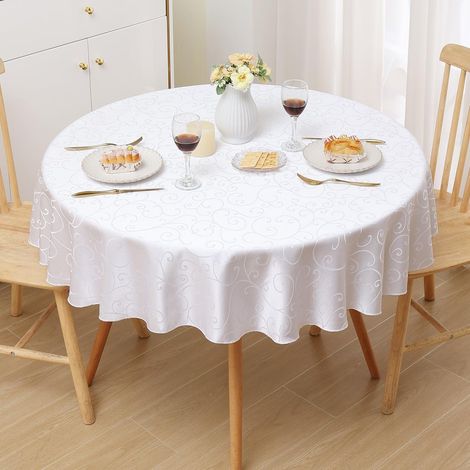 Nappe lavable Jacquard Ronde 120cm Blanc, facile d'entretien & élégante